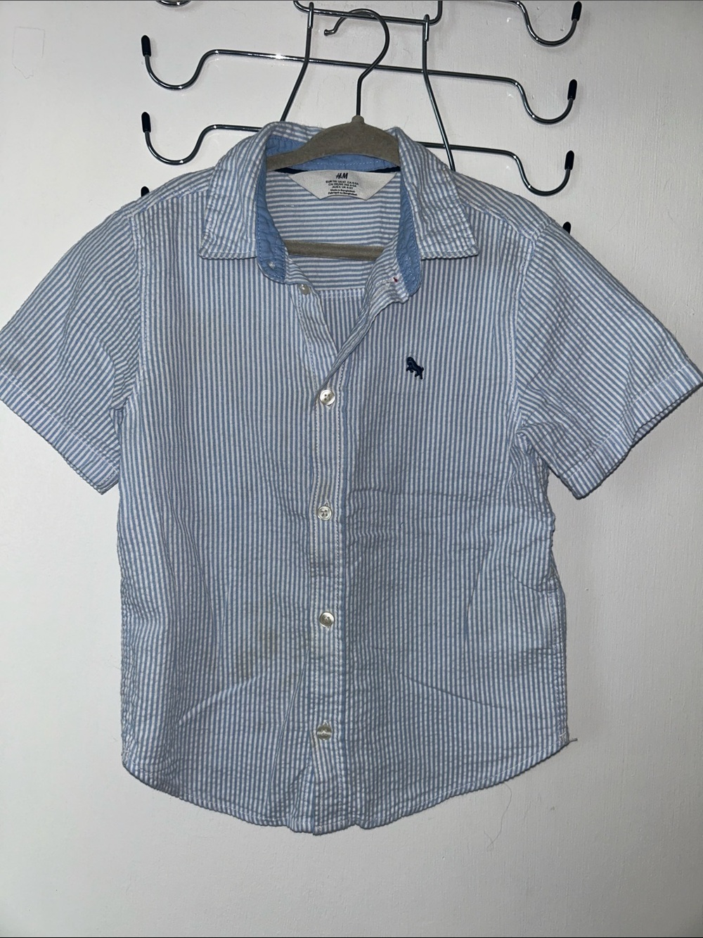 H&M kids Blue & White Stripe Short Sleeve Button-Down Shirt